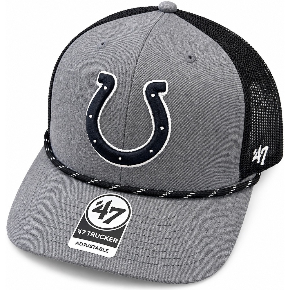 47 Brand Indianapolis Colts Carbon Rope Trucker Hat Mens Gray Black Adjustable